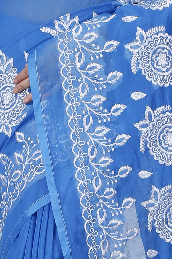 Sky Blue Blended Cotton Tabu Hand Loom Saree (1239)